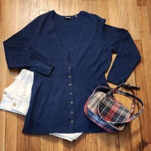 NIC+ZOE "Back Of The Chair" Nordstrom Blue Button V-Neck Cardigan Sweater RARE